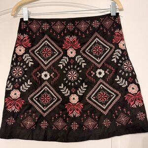 Andre by Unit embroidered suede A-line skirt